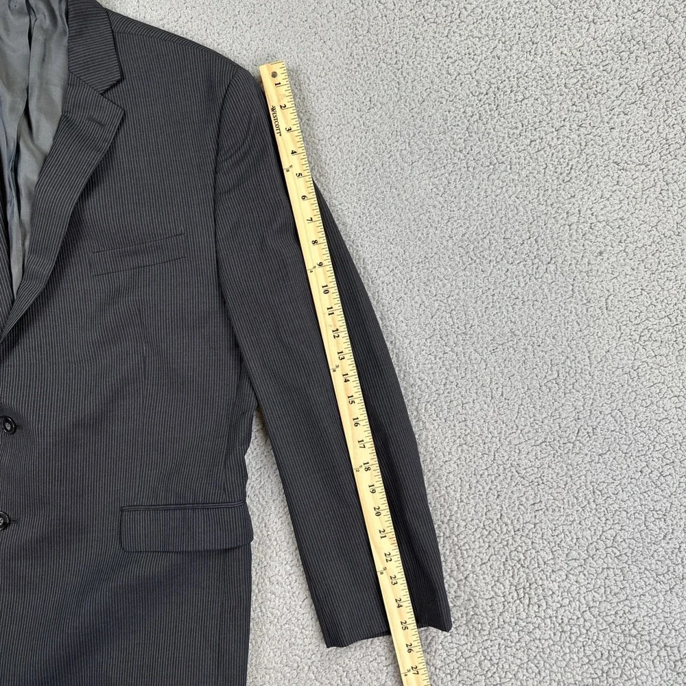 Calvin Klein Wool Pinstripe Suit 43R 36R Pants Black Double Vented Jacket Blazer
